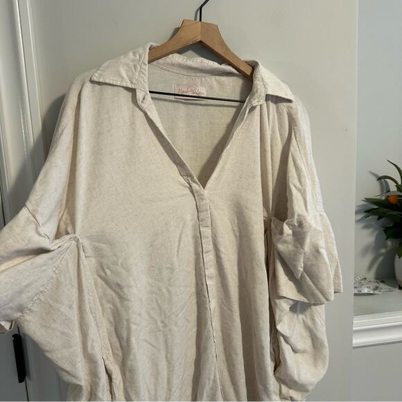 Myrah Penaloza Tan Cream Linen Blend Button Front Mini Dress M/L - Picture 10 of 12